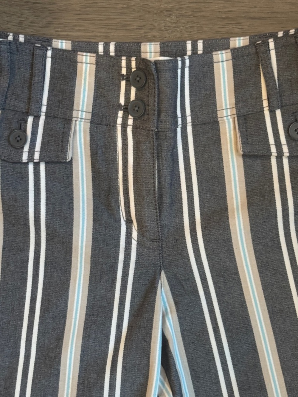 LOFT Black and White Vertical Stripe Flare Pants - Picture 4 of 9